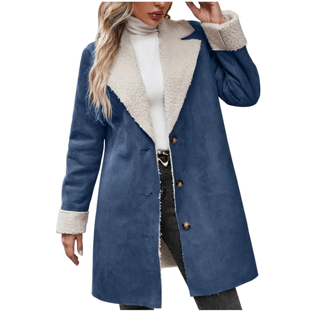 Chaquetas y abrigos casuales de manga larga sin capucha para mujer, abrigo de invierno cálido compuesto con cuello de solapa y botones, abrigo para mujer