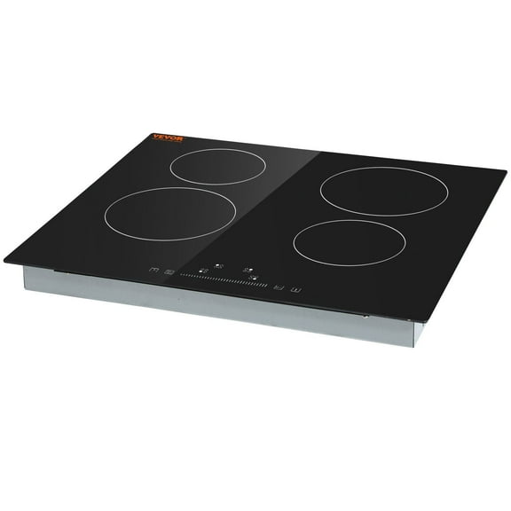 23.2 x 20.5 Inch 4-Burner Built-In Electric Stove Top, 240V Glass Radiant Cooktop with Sensor Touch Control, Timer & Child Lock, 9 Power Levels for Simmering, Steaming, Frying