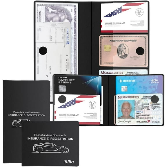 Car Registration & Insurance Document Holder Set, 2 PCS Auto Card Holder, Vehicle Glove Box Case Wallet Organizer for Credit Cards, Driving License, Key Paper, Car Document, Car Essential for Men &