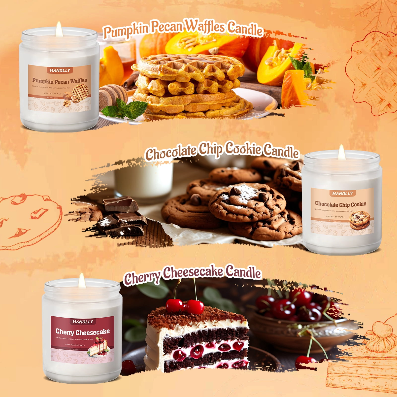 Hanolly Bakery Scented Candles Gift Set - 6 Pack Soy Wax Candles, Long-Lasting Jar Candles for Home, Gifts, Aromatherapy
