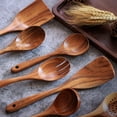 thumbnail image 2 of Juego de 7 sartenes antiadherentes de madera para cocina, 100 % teca natural, incluye espátula, cucharas, espátula para freír y tenedor para ensalada., 2 of 8