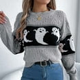 thumbnail image 2 of Womens Halloween Pumpkin Sweater Cute Crewneck Knitted Long Sleeve Pullover Tops Fall Winter Fashion Clothes #02 Grey Size L, 2 of 4