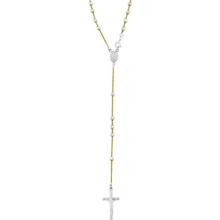 Gold over Sterling Silver Beaded Rosary Necklace, 24