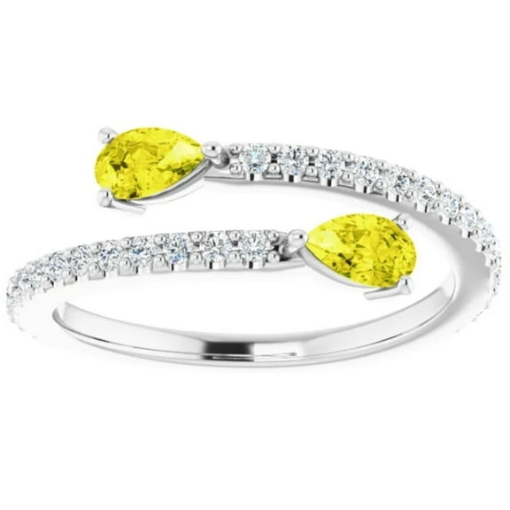 Pompeii 5/8 Ct Fancy Yellow Pear Shape Diamond 2-Stone By Pass Ring Lab Grown White Gold