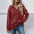 thumbnail image 2 of Women's Long Sleeve Sweatshirt No-Cap V-Neck Solid Color Outfits Basic Fall Clothes Casual Fashion Winter Clothing, 2 of 4