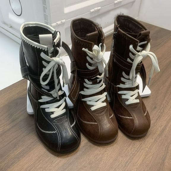 Miluxas Girls Combat Boots Side Zipper Lace up Ankle Booties Princess Boots Toddler/Little Kid/Big Kid Brown 2.5(37)