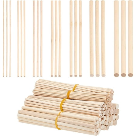 150pcs Wooden Dowel Rods 7 Sizes Natural Wood Dowels 2/3/4/5/6/8/10mm x 5.9 Inch Hardwood Craft Sticks Round Wood Sticks