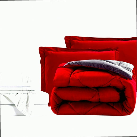 Luxury Comfort 7-Piece Queen Bed Set - 1500 Thread Count Bed-in-a-Bag, Cozy Sheets & Comforter, Wrinkle/Stain Resistant, Red/Gray Queen Size Bedding: "Royal Elegance 1500"