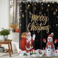 thumbnail image 2 of Merry Christmas Shower Curtain, 66" x 72", Santa Claus Snowman Gold Snow Stars Black Waterproof Bathroom Curtain Washable Shower Curtain Set with 12 Hooks, 2 of 6