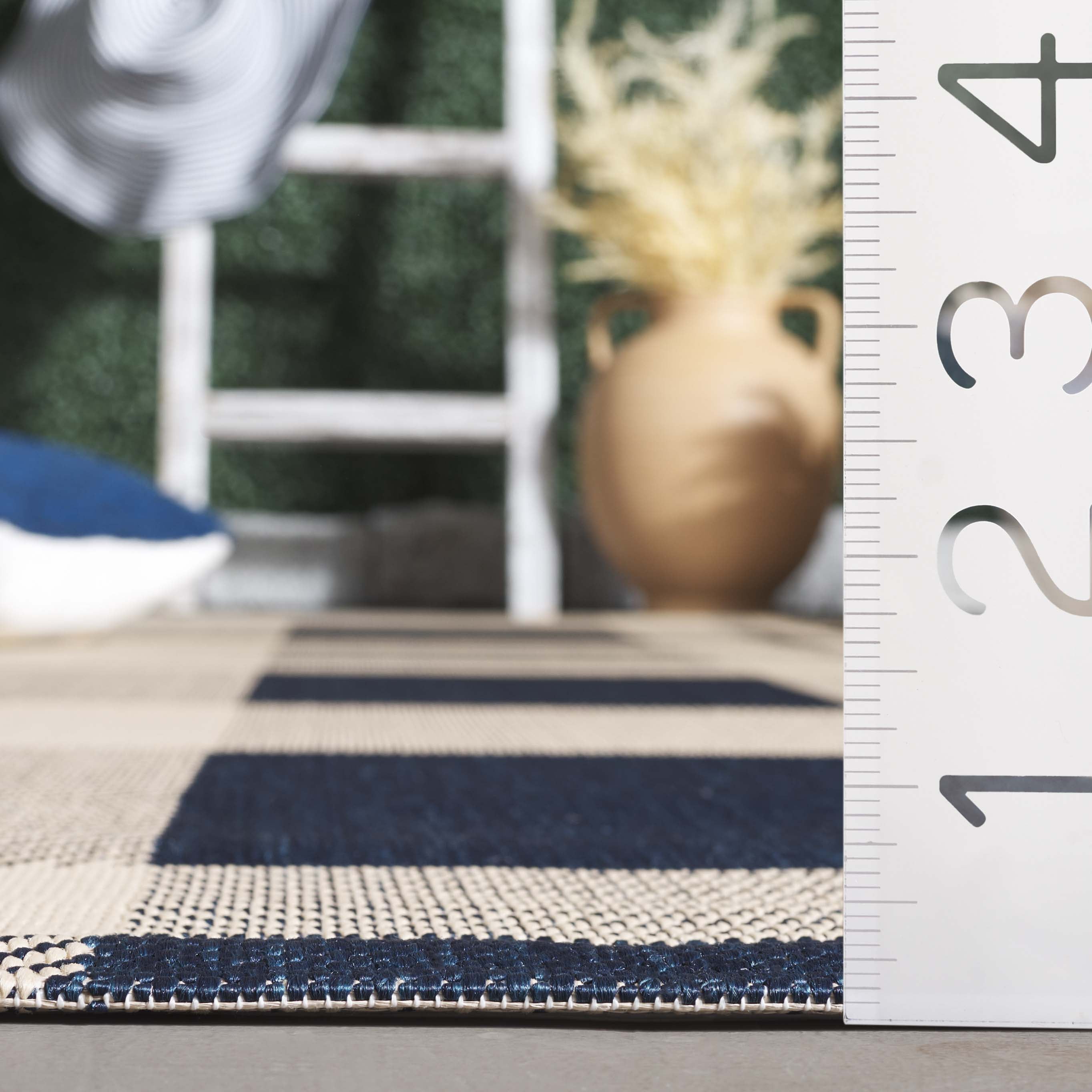 Safavieh Courtyard Benjamin Plaid Indoor/Outdoor Area Rug, Navy/Beige, 6'7" x 6'7" Square
