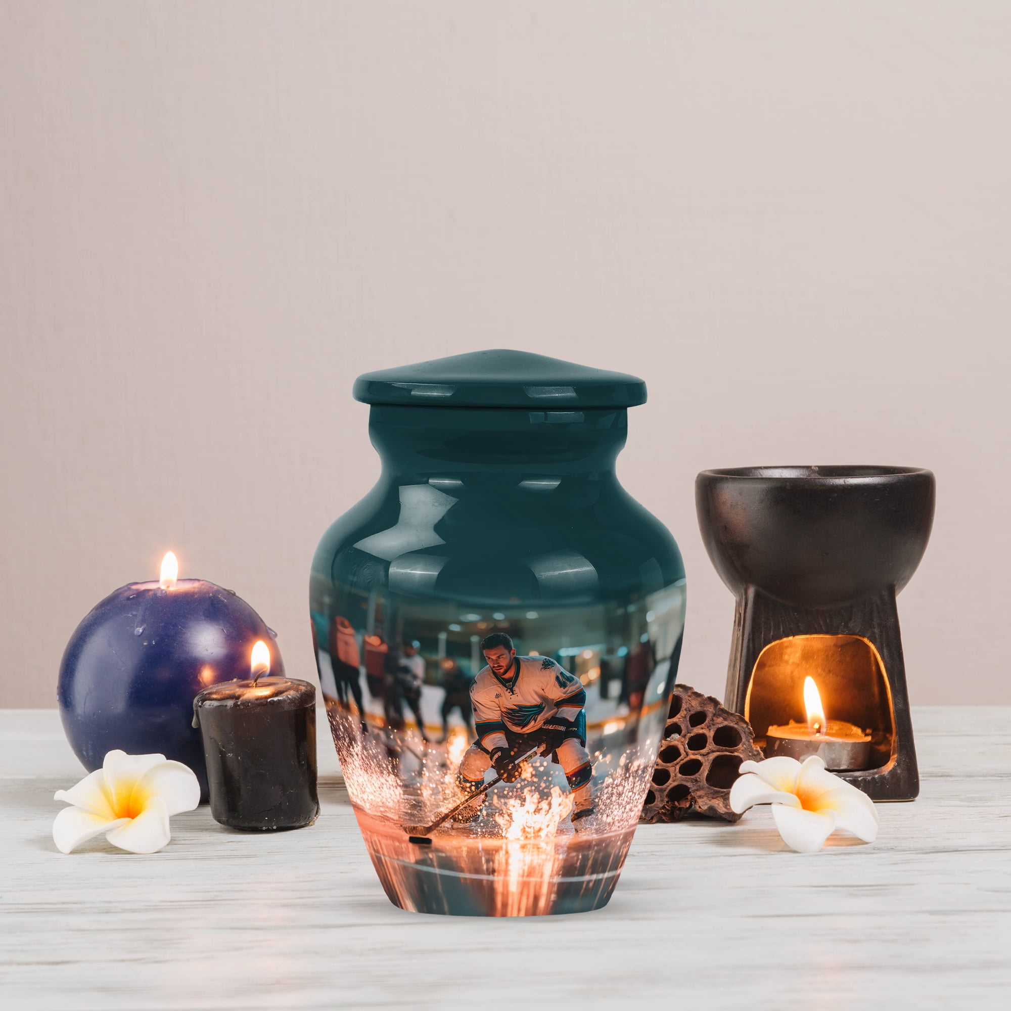 MUKTIVE Ice Hockey Small Urns for Human Ashes, Green Keepsake Urns for Human Ashes Adult Male & Female, Miniature Goalkeeper Urn for Adults, 3 Inch