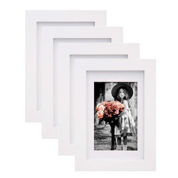 KINLINK 4x6 Picture Frames White - Wood Frames with Acrylic Plexiglass for 3.5x5 with Mat or 4x6 without Mat, Tabletop and Wall Mounting Display White,4 Pack