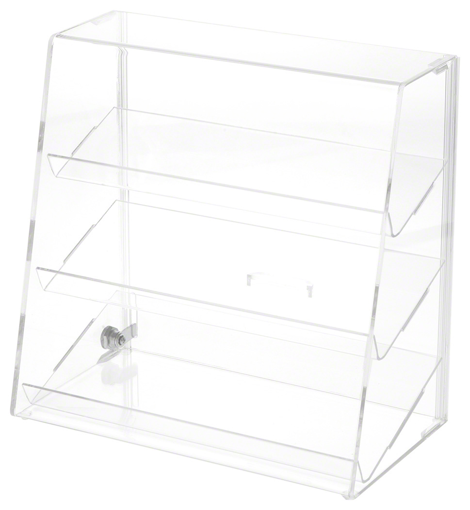 Plymor Acrylic SlantFront Locking Display Case With 3 Angled Shelves