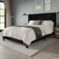 thumbnail image 2 of Home Design Ashland Full Velvet Upholstered Panel Bed Frame with Wingback Headboard and Foam Padding, Black, Easy Assembly, 2 of 11