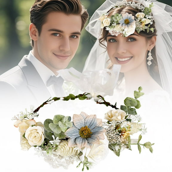 Wreath for front door,Women Flower Headband Crown Headpiece Hair Wreath With Ribbon Wedding Prom Photos Festival