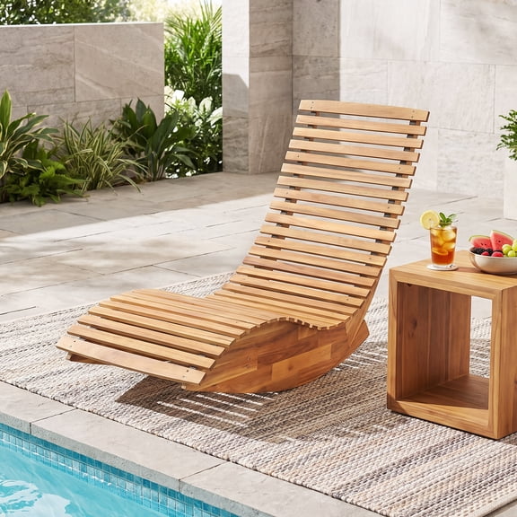 Gymax Acacia Wood Rocking Patio Lounge Chair Wooden Rocking Recliner for Garden Lawn Deck & Poolside