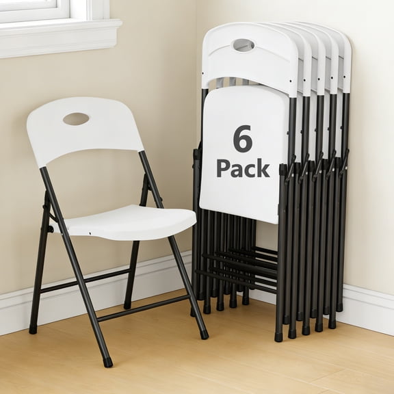 HaiCube 6 Pack Portable Plastic Folding Chair with Back Support, Heavy Duty Steel Frame, Indoor Outdoor for Party Wedding Office Patio, White