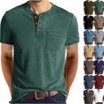 thumbnail image 2 of Men's Henley Shirts Casual Short Sleeve Button T-Shirt with Pocket Green 2XL, 2 of 6