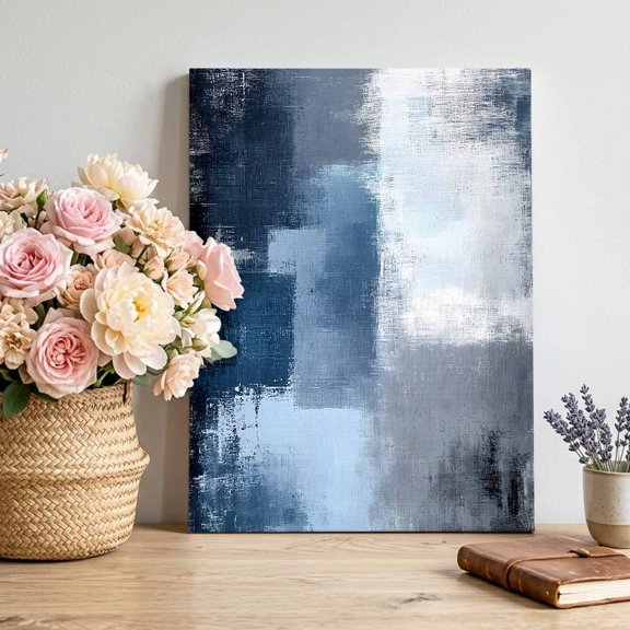 Canvas Wall Art Dark Blue Color Block Canvas Art Print Abstract Shabby Pictures Wall Decor for Living Room Bedroom Artwork Decorations Stretched Framed Ready to Hang 12"x16"