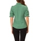 thumbnail image 3 of Blusa de cuello alto con botones y volantes para mujer INSPIRE CHIC, de manga corta, color verde, 3 of 7