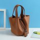 thumbnail image 1 of Bolso tipo canasta de comida informal con estampado de lichi, bolso tipo cubo de piel auténtica a la moda, bolso de mano de gran capacidad con varias capas de piel de vaca, 1 of 6