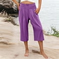 thumbnail image 2 of Plebaso Women's Capri Pants Smocked High Waist Casual Capris Summer Loose Cropped Pants with Pockets, 2 of 7