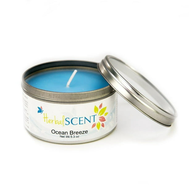 HerbalSCENT Ocean Breeze Scented Candle Blue Paraffin Wax