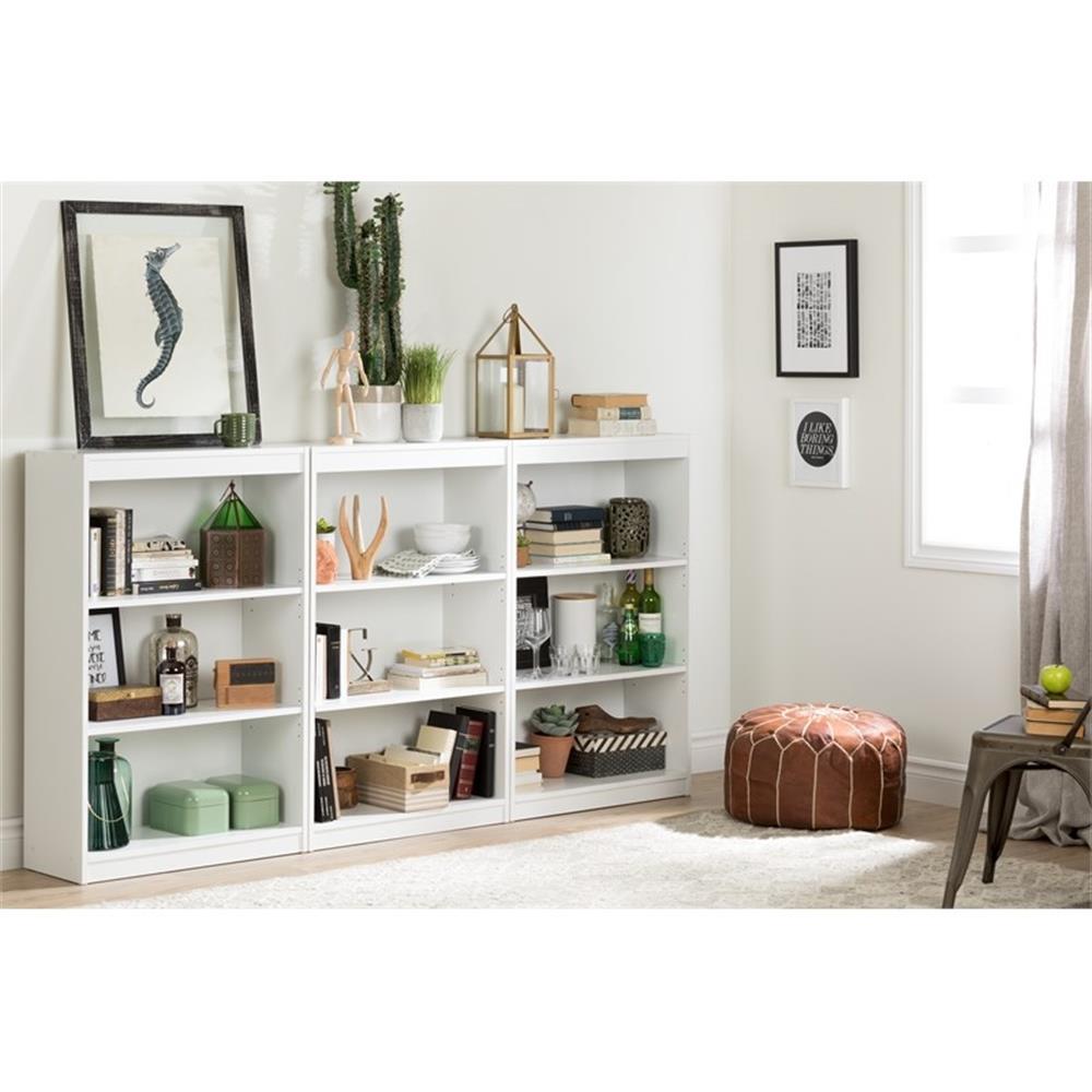 South Shore Axess Desk with Keyboard Tray and 3-Shelf Bookcase Set in Pure White