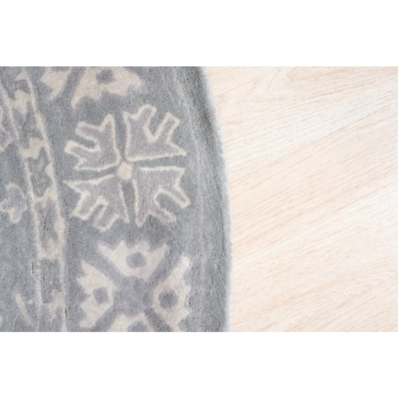 EORC Gray Hand-Tufted Wool Traditional Overdyed Rug, 6' Round-Color:Gray,Material:Wool