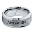 thumbnail image 2 of Tungsten I Love You 3000 Engraved Quote Band Ring 8mm Men Women Comfort Fit Gray Step Bevel Edge Brushed Polished, 2 of 4