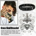 thumbnail image 5 of Bestyle Men's Leather Bracelet Gothic Punk Skull Cross Tag Stainless Steel Cuff Bangle Wristband Gift for Father's Day Birthday, 5 of 8