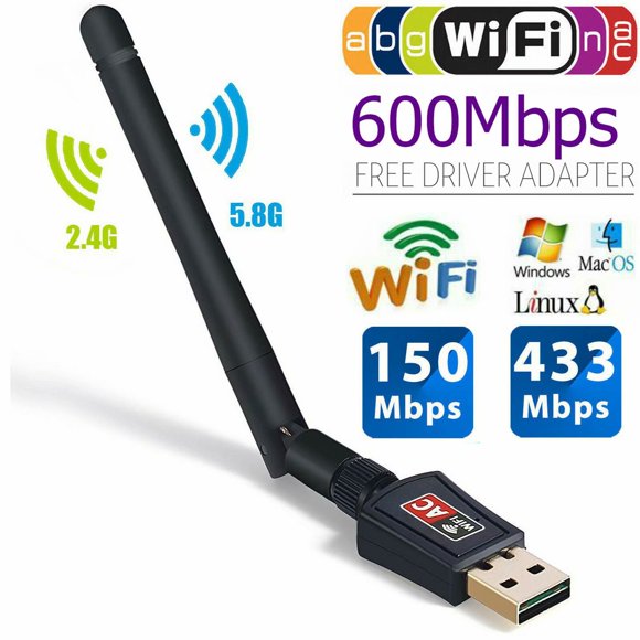 Adaptateur Wifi AC600Mbps Adaptateur Sans Fil Usb 5.8GHz/2.4GHz Double Bande Adaptateur Usb 600Mbps Antennes Externes 2dBi pour Pc/bureau/ordinateur Portable/Mac, Compatible avec Windows 10/8.1/8/7/XP/Vista/Mac OS X/Linux