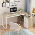 thumbnail image 5 of Modern Computer Desk with 3 Drawers Office Writing Desk with Hutch Beige, 5 of 7