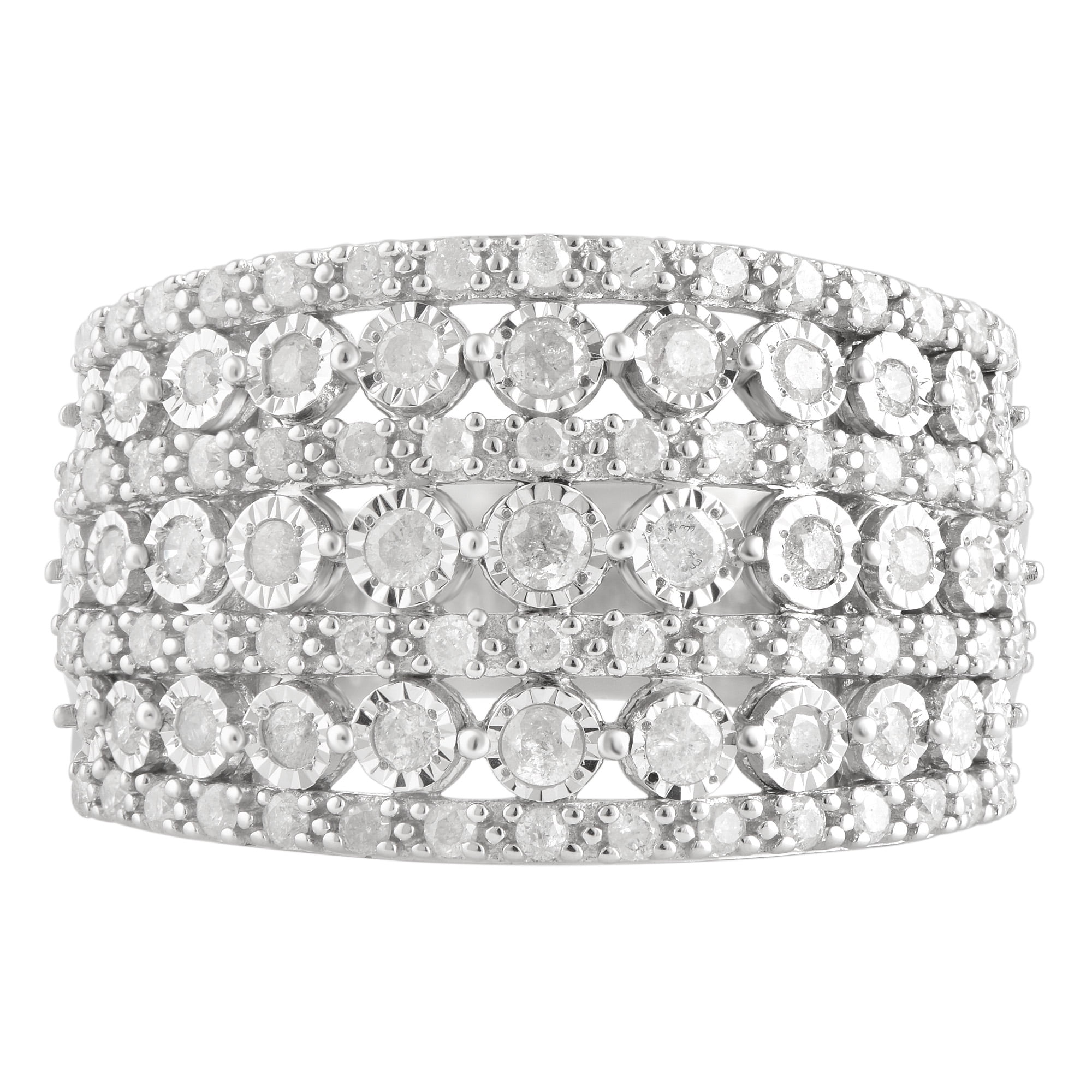 Arista 3/4 Carat T.W Diamond Illusion Three Row Band Anniversary Ring in Sterling Silver(I-J, I2-I3)