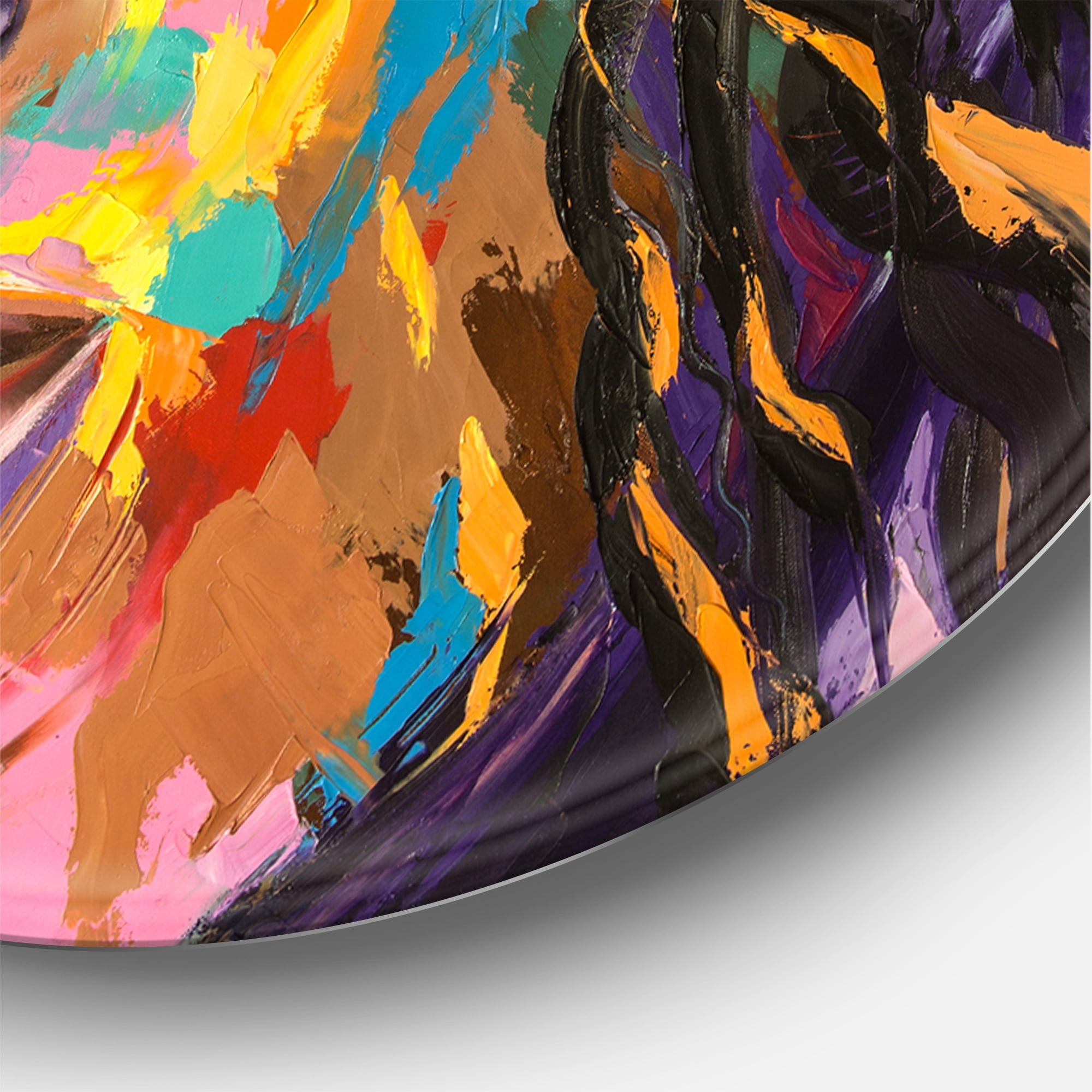 Designart 'Abstract Colorful Fantasy Portrait Of A Young Woman I' Modern Circle Metal Wall Art 11x11 - Disc of 11
