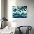 thumbnail image 3 of COMIO Wall Decorations For Living Room Large Size Canvas Wall Art For Bedroom Blue Waves Of The Sea Wall Pictures Artwork Modern Office Canvas Art Print Dolphins Wall Paintings, 3 of 4
