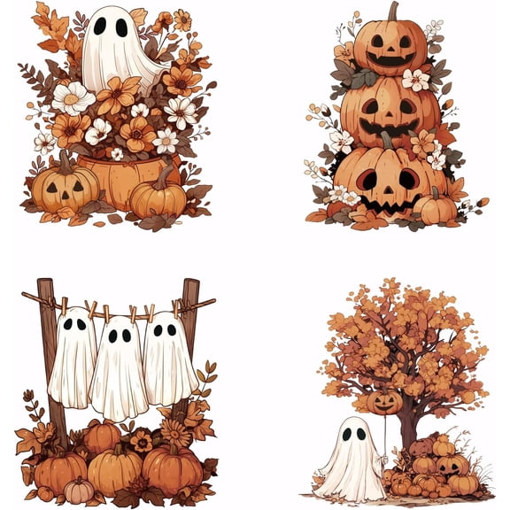 4 PCS Pumpkin Heat Transfer Iron-On Transfers Plastic Stickers Set Clothing Iron on Decals for T-Shirt Canvas Bags Jackets Pillow DIY Crafts