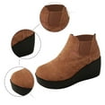 thumbnail image 5 of KANG Retro Suede Ankle Boots Slip On Round Toe Chunky Low Heel Platform Booties Comfort Casual Footwear For Daily Wear Brown 36, 5 of 9