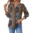 thumbnail image 3 of Fantaslook 3/4 Sleeve Womens Tops Dressy Casual Blouses V Neck Work Shirts Trendy Tops with Smocked Cuffs, 3 of 7