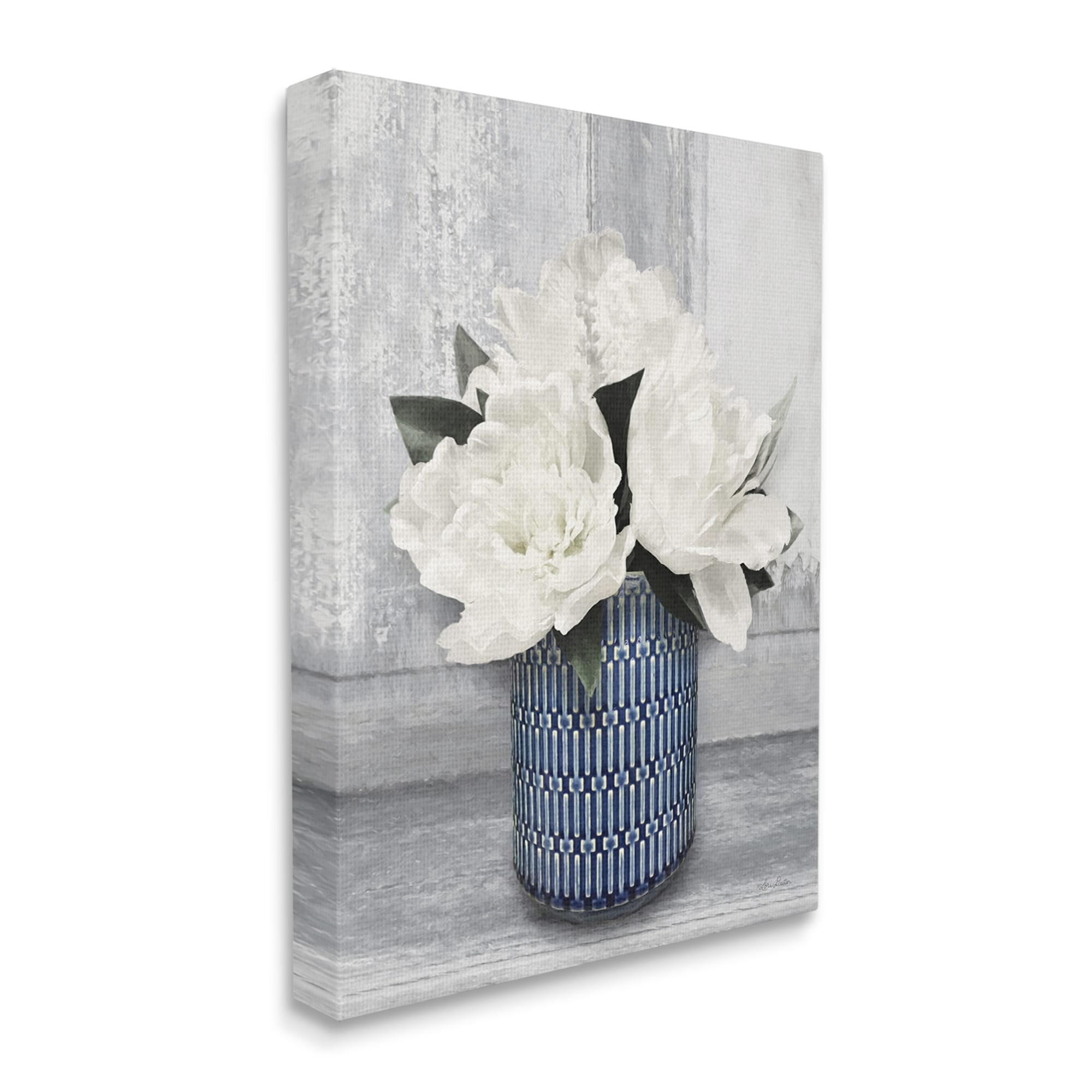 Stupell Industries Rustic White Peony Flower Blossoms Geometric Pattern Vase,16 x 20, Design by Lori Deiter