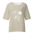thumbnail image 4 of Fartey Loose Fit Cotton Linen Shirts Women Plus Size Summer 3/4 Sleeve Tops Crew Neck Floral Print Casual Blouses Comfort Lightweight Beach T Shirts, 4 of 4