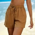 thumbnail image 2 of UVEASISHA Linen Shorts for Women Drawstring High Waisted Lightweight Shorts Summer Beach Vacation Short Pants with Pockets Brown XL, 2 of 9