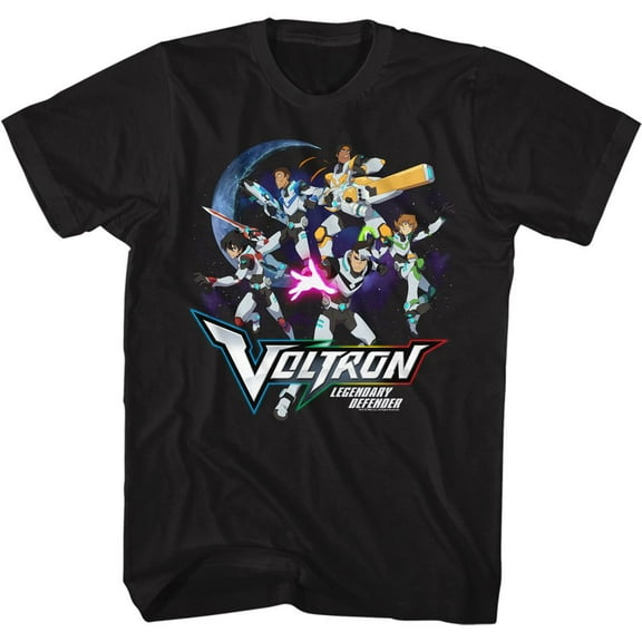 Voltron Defender Group In Space Black Adult T-Shirt