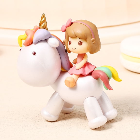 PTOOTP 2pcs Multi Colored Cake Topper Unicorn Girl Figure Cake Decorations for Kids