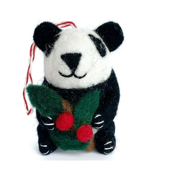 Panda Bear Tufted Wool Christmas Ornament - Handmade Fair Trade from Nepal