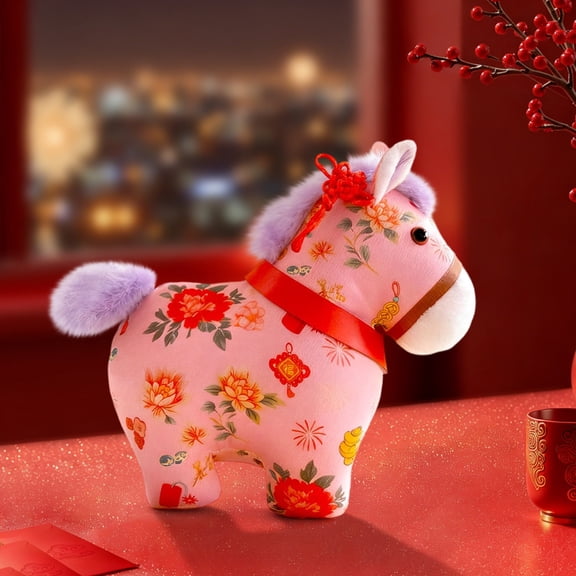 Eespoir 2026 Year of the Horse Plushie Ornament, Horse Figurine, Cute Soft Stuffed Horse for Chinese New Year Decoration, Car Hanging Gift, Plush Toy(Pink)