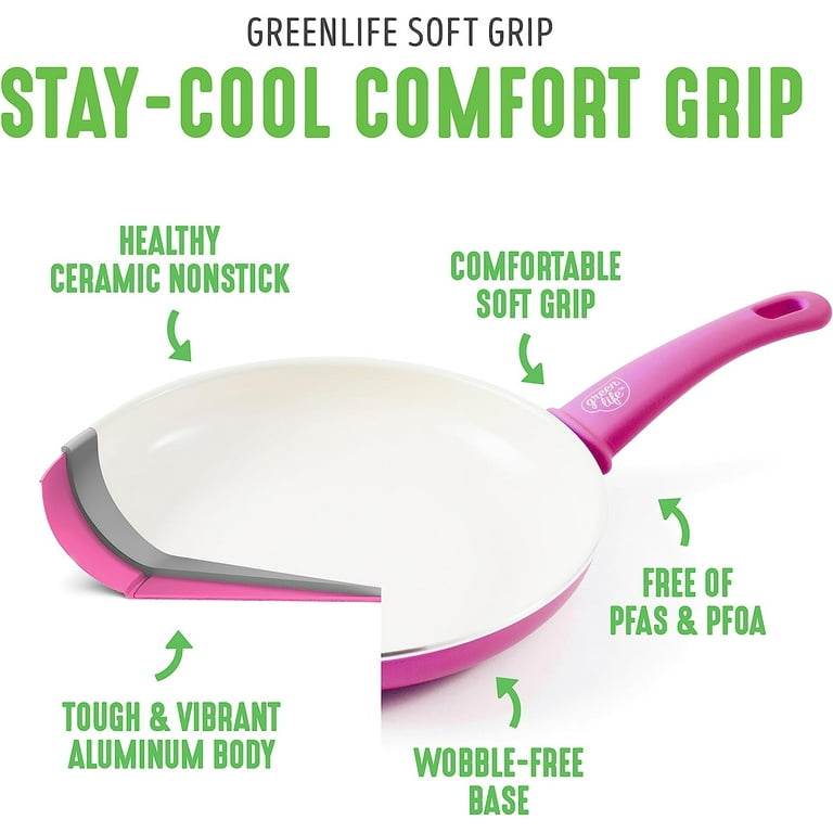 GreenLife Soft Grip Healthy Ceramic Nonstick Pink Cookware Pots and Pans  Set, 12-Piece