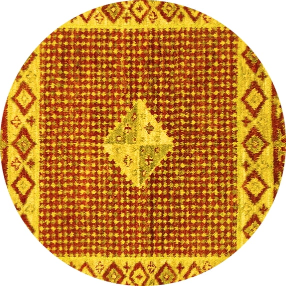 Ahgly Company Indoor Round Abstract Yellow Modern Area Rugs, 6' Round