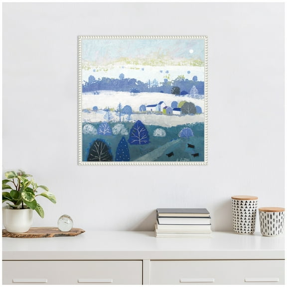 Kate and Laurel Winter Dales Framed Canvas Wall Art by Giuliana Lazzerini 22 x 22 Sylvie Beaded White, Farmhouse, Abstract, Landscapes Art for Wall Decor, Living Room, Bedroom