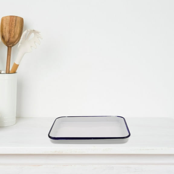 RENACLIPY Vintage White Enamel Rectangular Baking Tray Oven Bakeware for Home Kitchen Use
